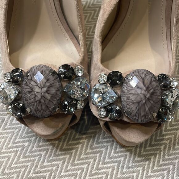 Zara Crystal Embellished Peep Toe Sling Back Heels - Picture 4 of 9